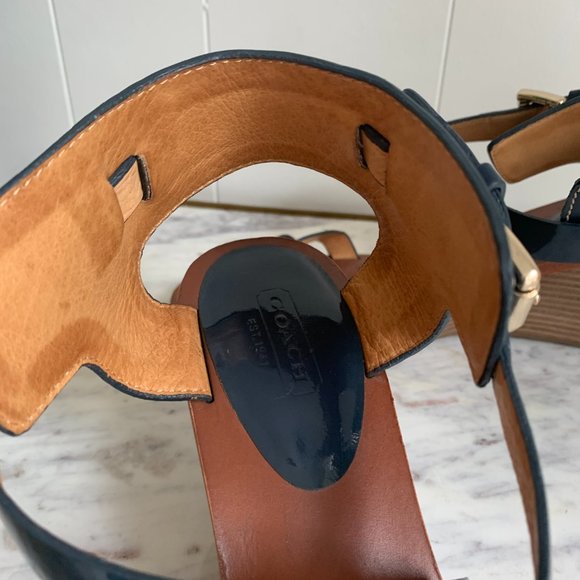 Coach Navy Leather Wedge Sandals size 9.5 - Picture 10 of 10